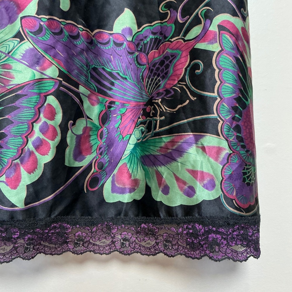 VTG Betsey Johnson 100% Silk Butterfly Dress Sz 6 Black Lace Trim Y2K Fairycore - Picture 3 of 8